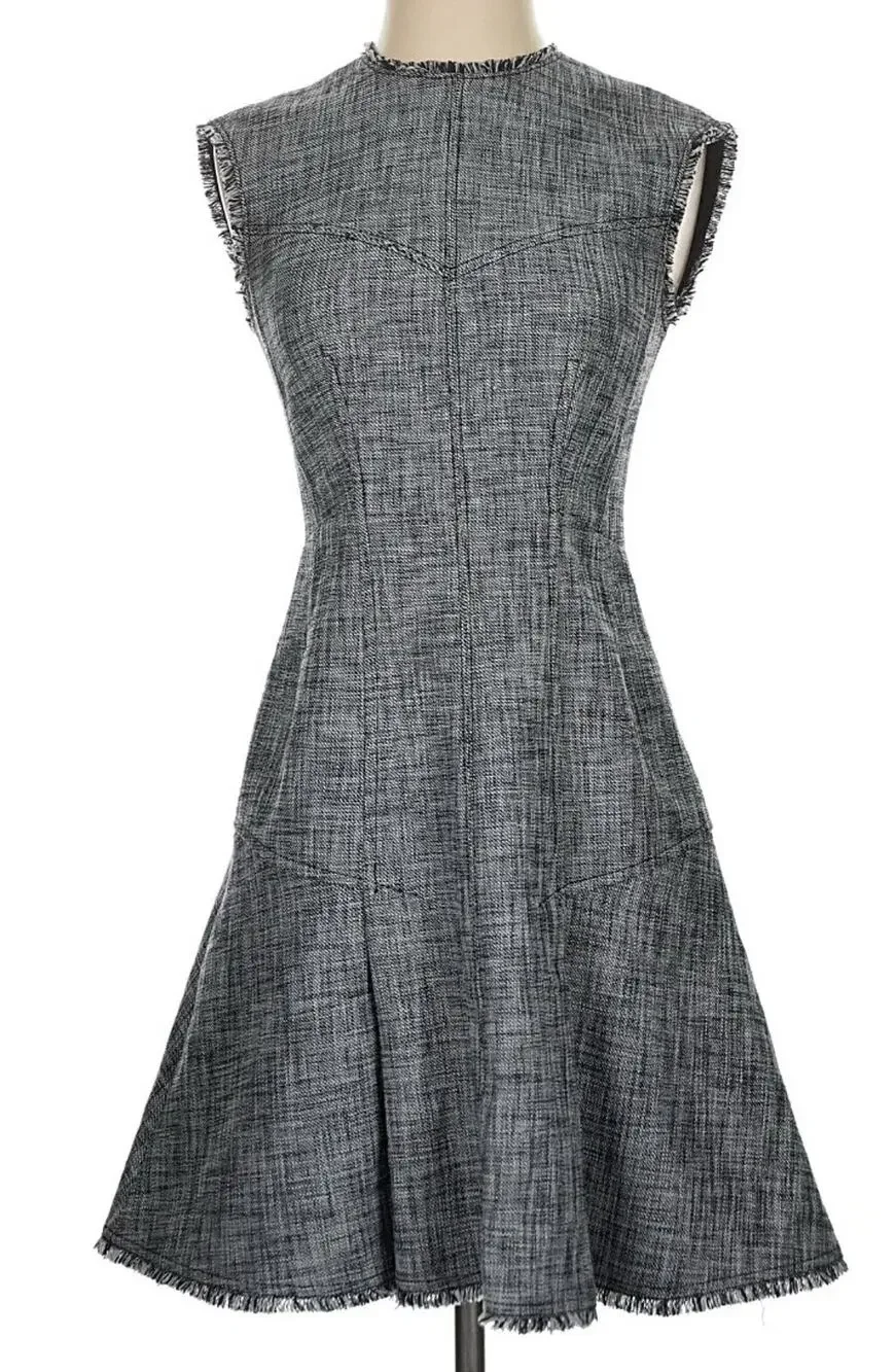 Rebecca Taylor Sleeveless Slub Suiting Black/Gray Lined Dress Size 4